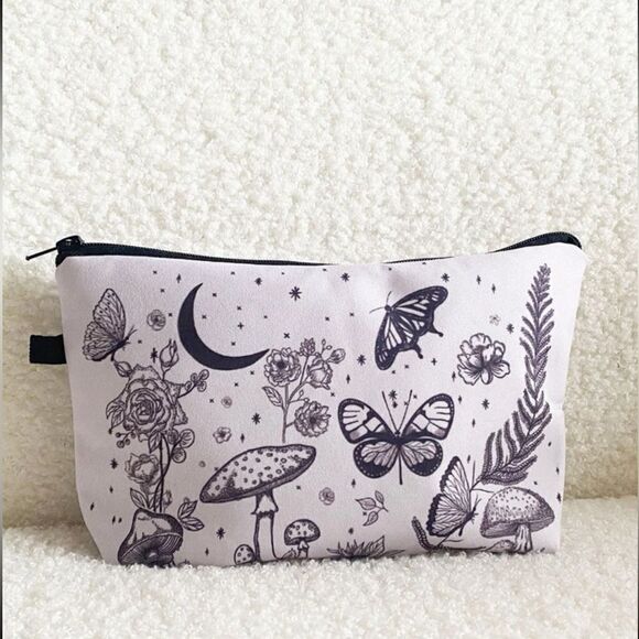 Travel Size Cute Butterfly & Mushroom Cosmetic Bag - Picture 1 of 8